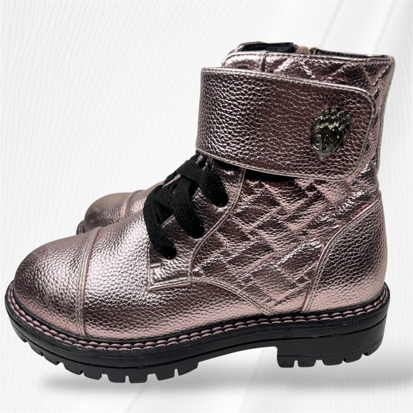 Kurt Geiger London Quilted Pink Metallic Leather Combat Ankle Boots Size 3 - Picture 1 of 10